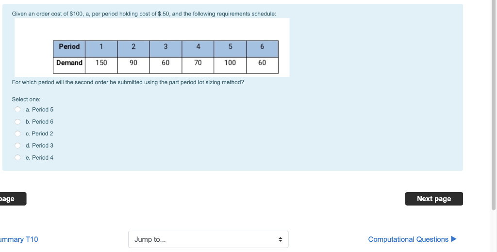 Given an order cost of $100, a, per period