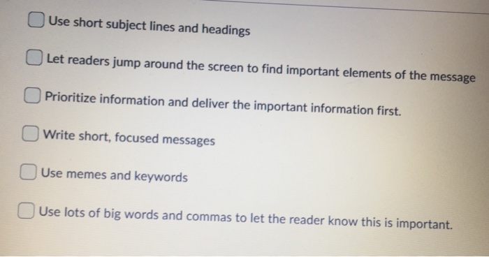 Question 11 (5 points) What are three techniques