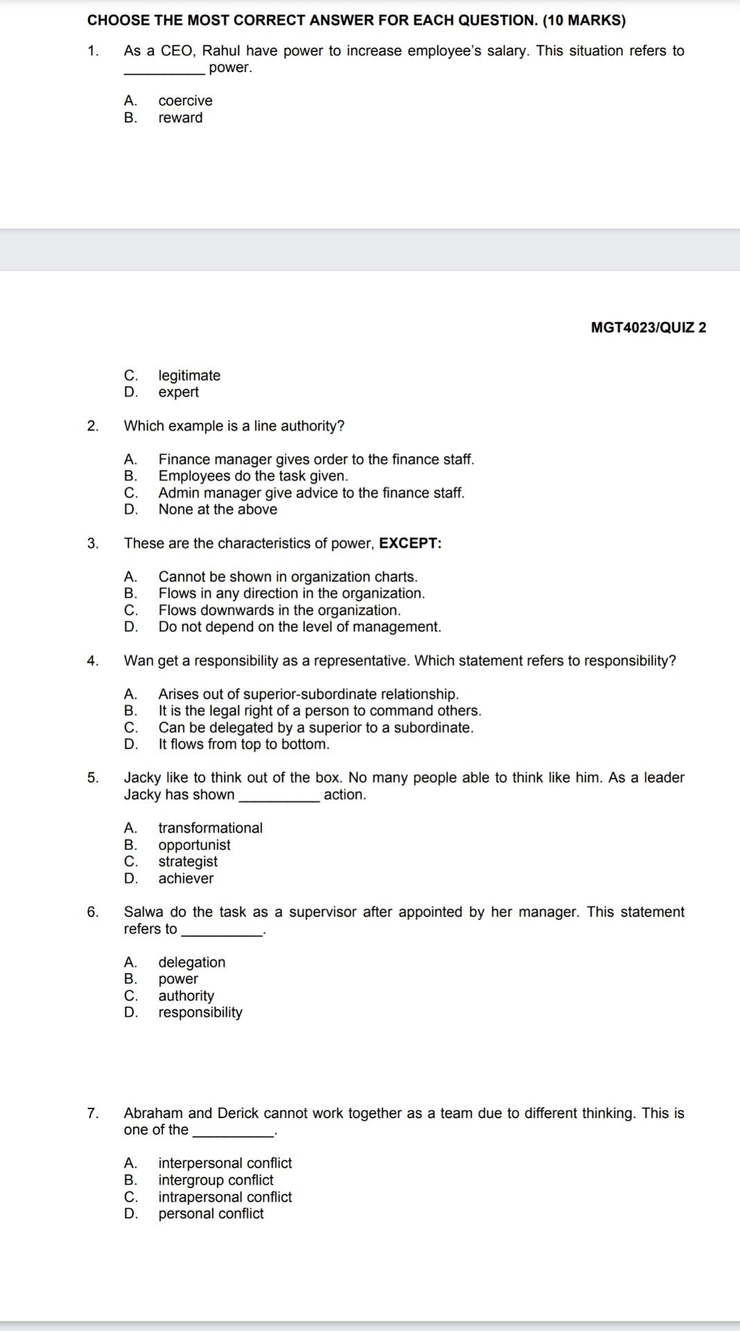 1) Until 10) CHOOSE THE MOST CORRECT ANSWER FOR