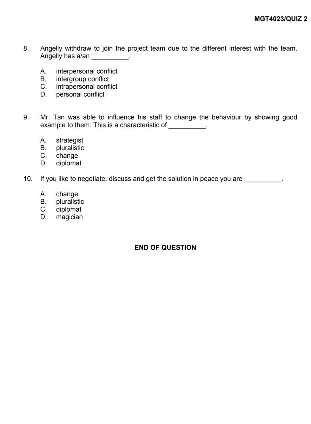 1) Until 10) CHOOSE THE MOST CORRECT ANSWER FOR