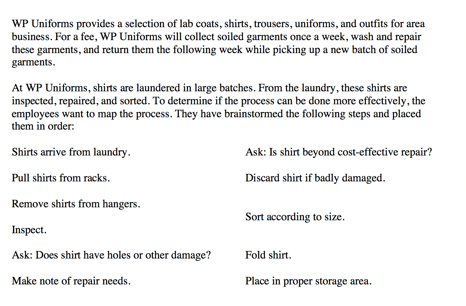 1. What type of process map should they use? 2.