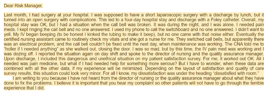 You are a risk manager of a tertiary care