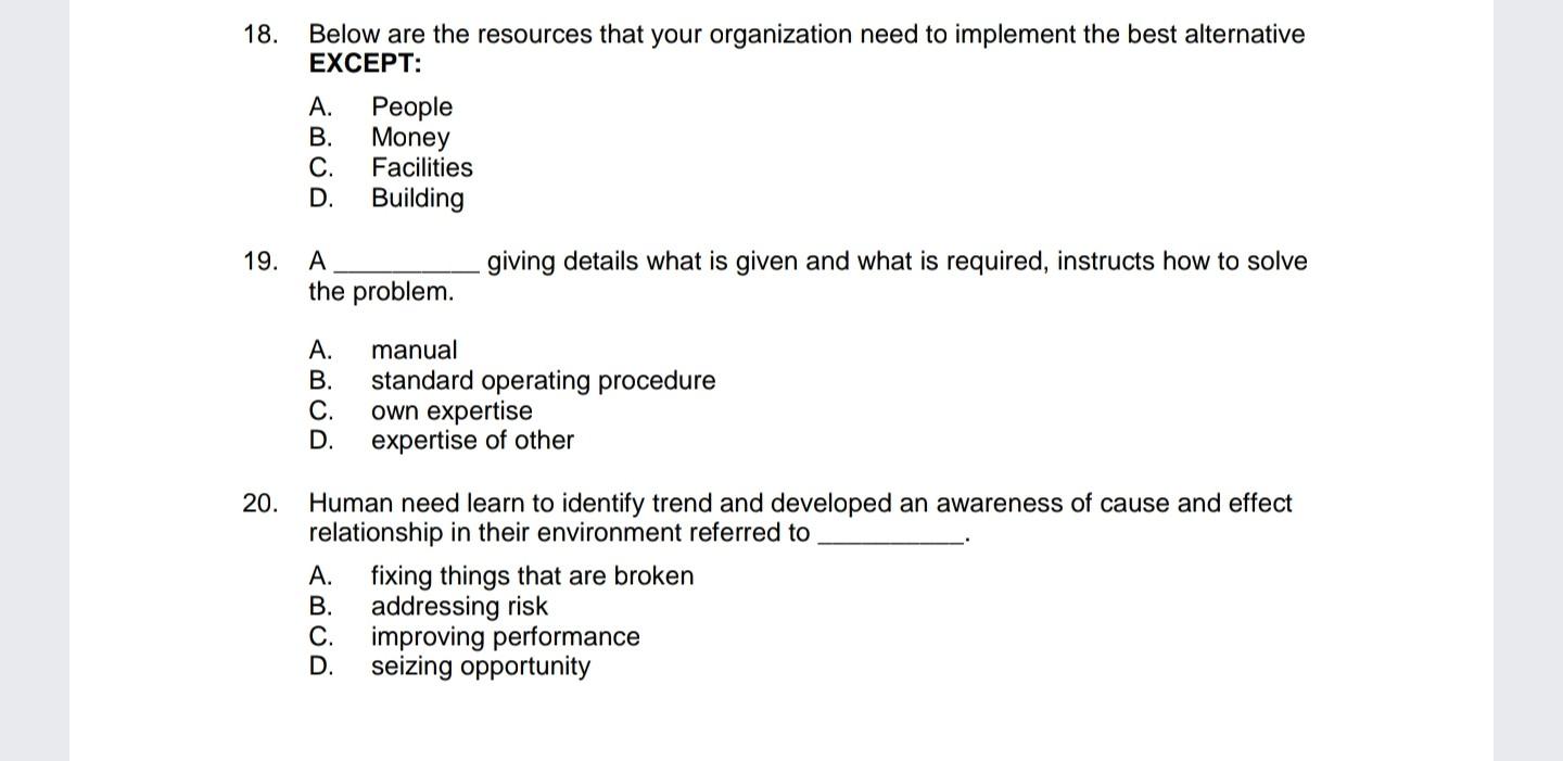 18 to 20 pls help me 18. Below are the resources