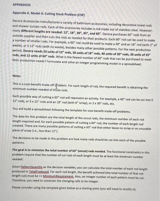 use solver APPENDICES Appendix A. Model A: