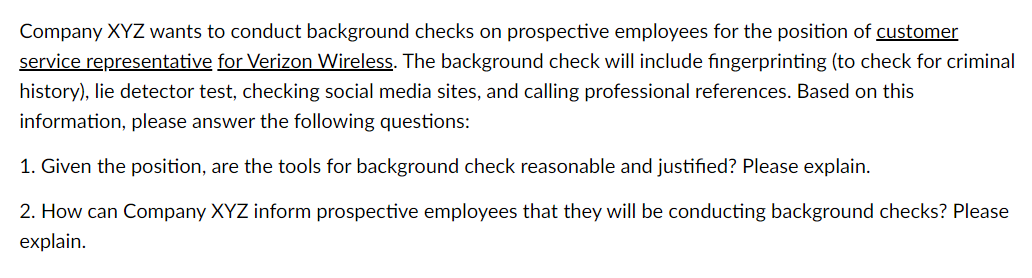 Company XYZ wants to conduct background checks on