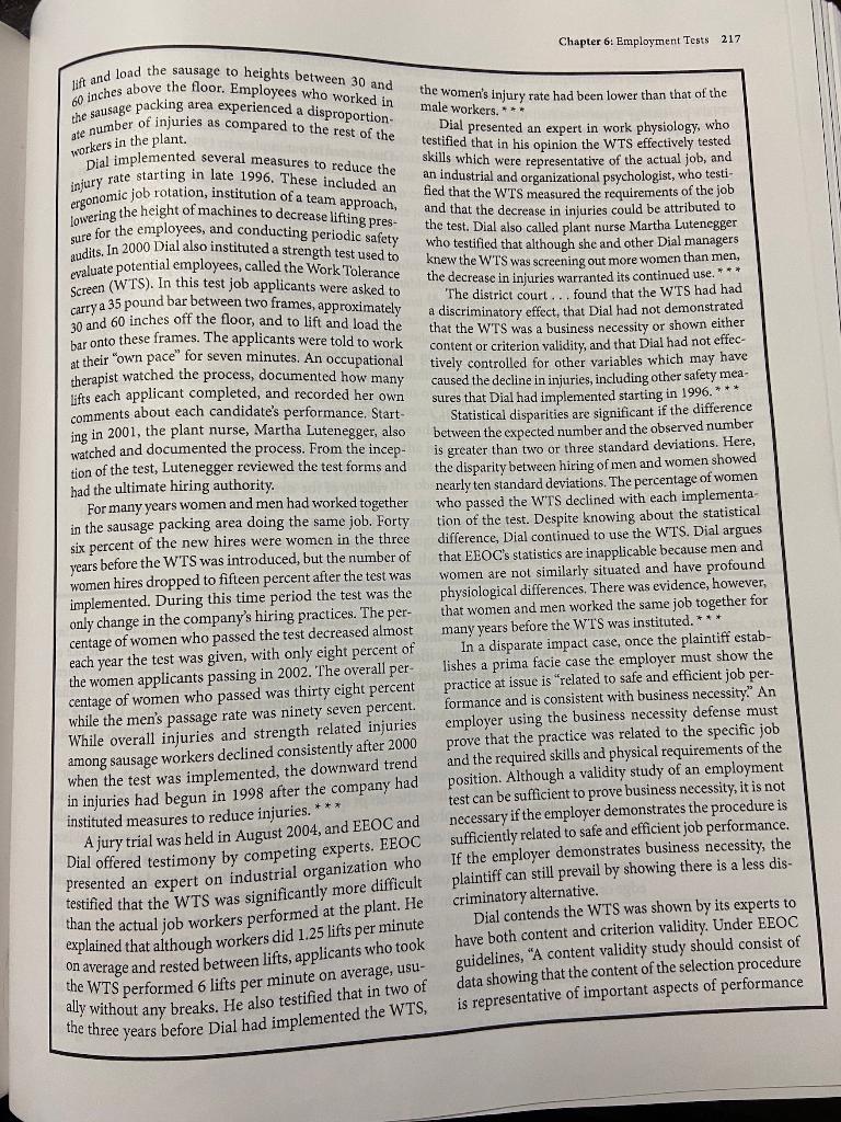 7. On Pages 216-218 is the case of EEOC v Dial