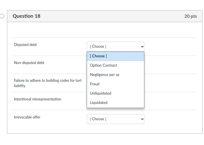 Question 18 20 pts Disputed debt < | Choose