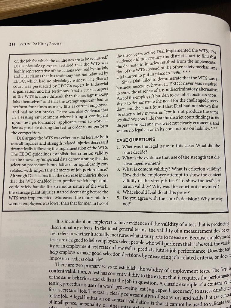 7. On Pages 216-218 is the case of EEOC v Dial