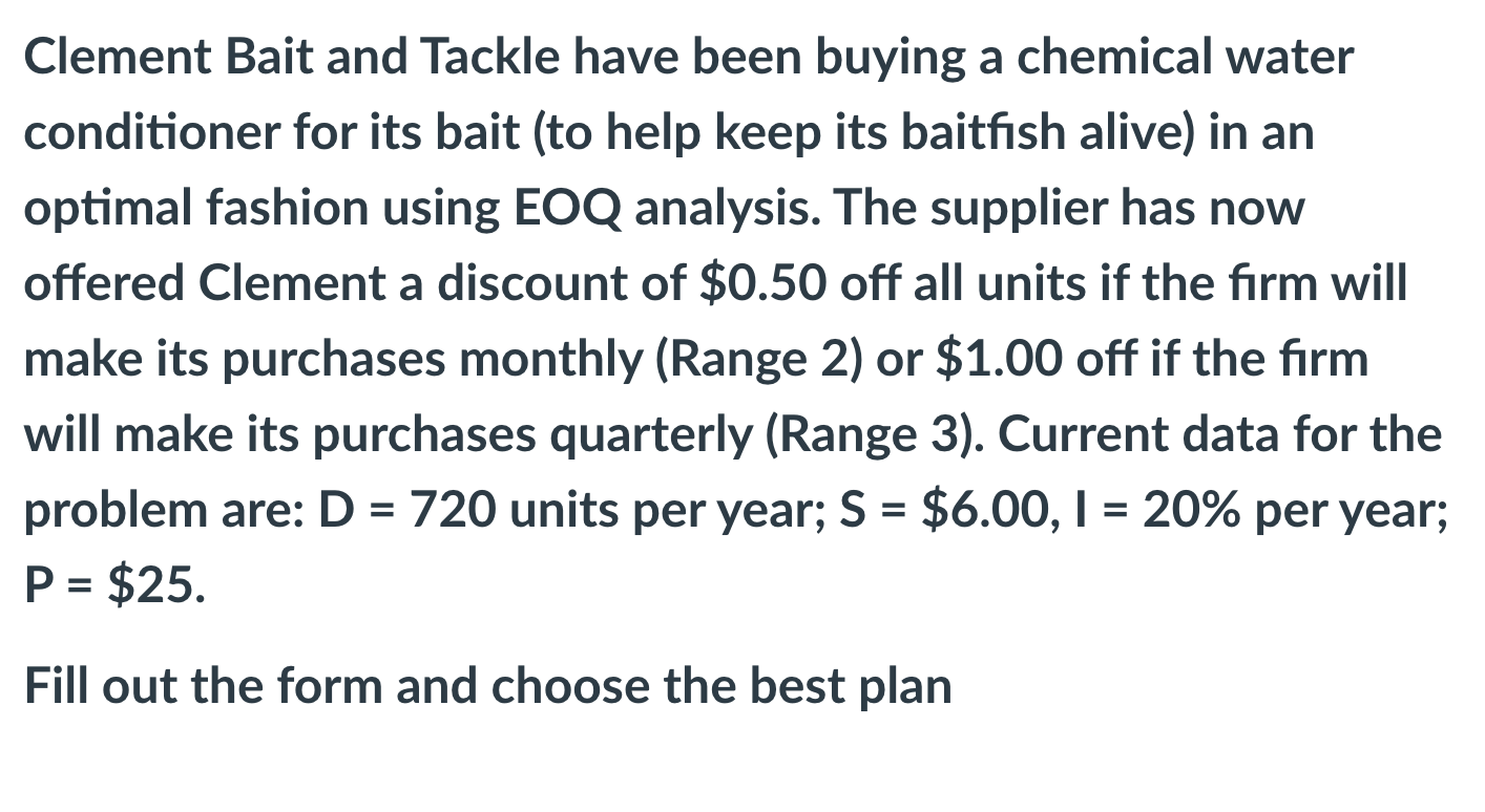 Clement Bait and Tackle have been buying a