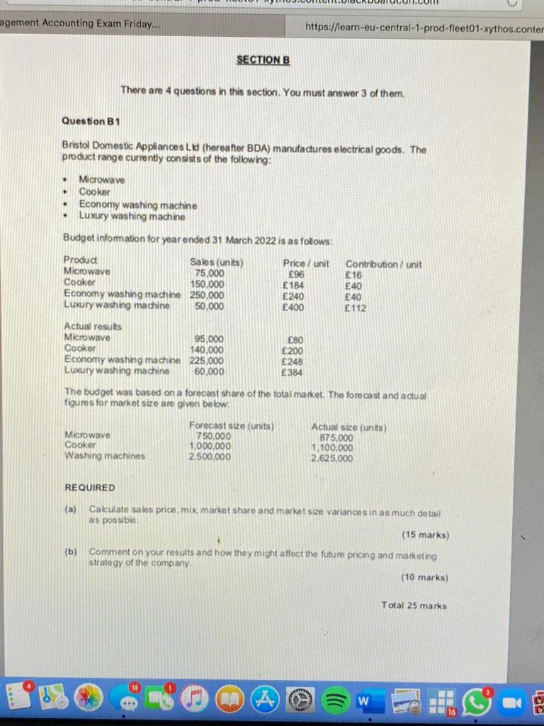 Please answer ASAP agement Accounting Exam