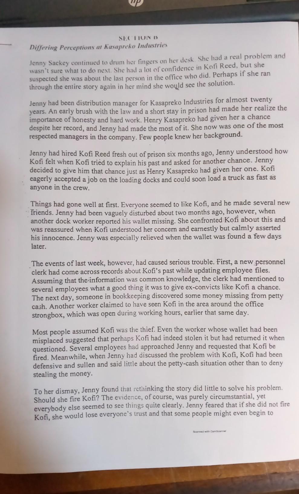 SECTION Differing Perceptions at Kasapreko