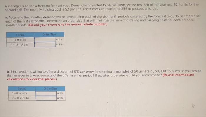 A manager receives a forecast for next year.