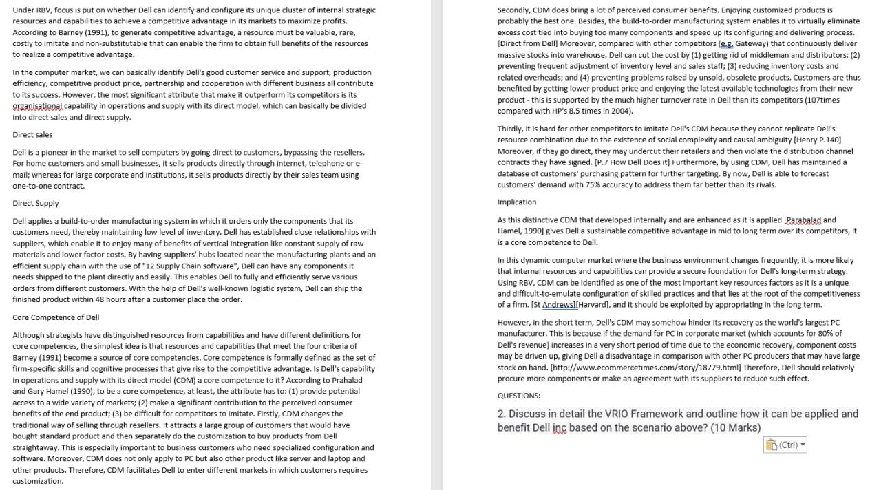 Under RBV, focus is put on whether Dell can