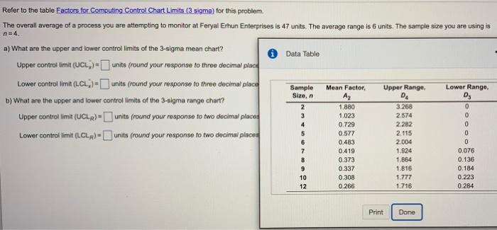 Refer to the table Factors for Computing Control