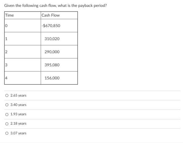 Given the following cash flow, what is the