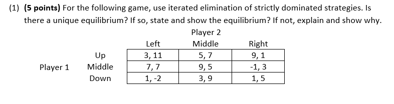 (1) (5 points) For the following game, use