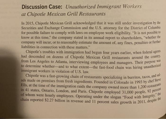Discussion Case: Unauthorized Immigrant Workers