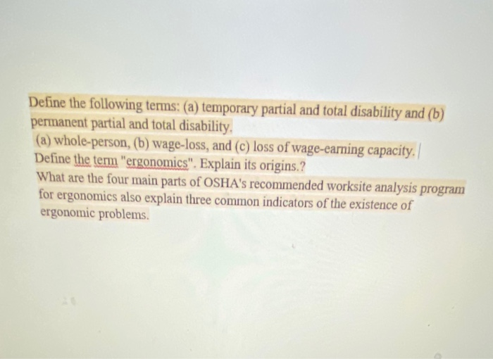 Define the following terms: (a) temporary partial