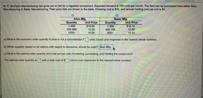 Please help & explain (option B can be Allen Mfg.