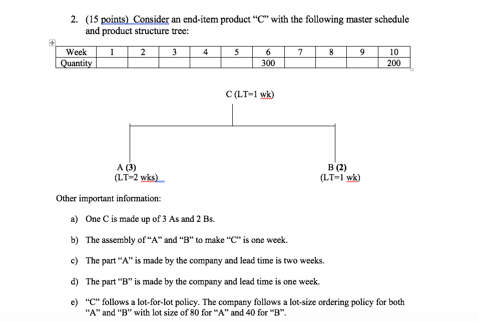 2. (15 points) Consider an end-item product " C "