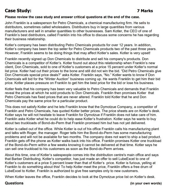 Case Study: 7 Marks Please review the case study