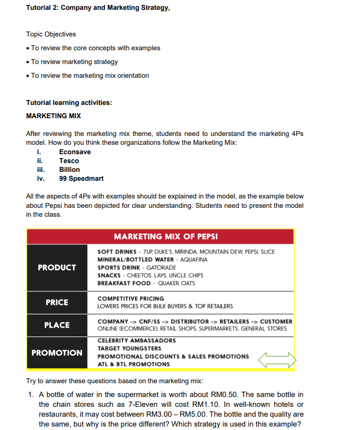 Tutorial 2: Company and Marketing Strategy, Topic