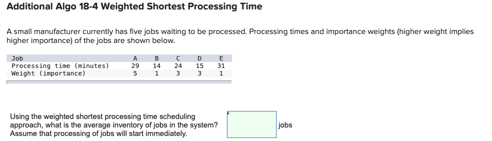 Additional Algo 18-4 Weighted Shortest Processing