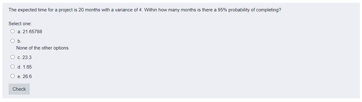 The expected time for a project is 20 months with