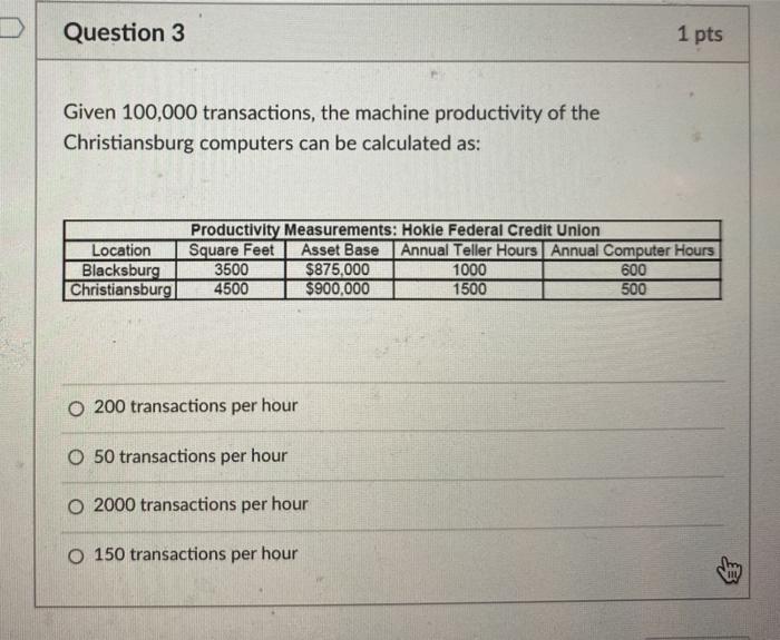Question 1 1 pts Using the productivity