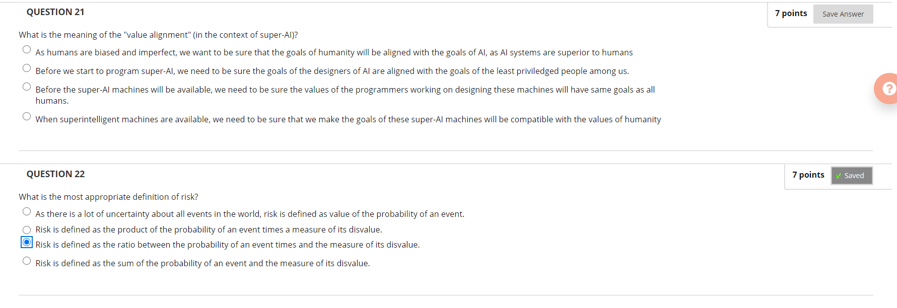 QUESTION 21 7 points Save Answer What is the