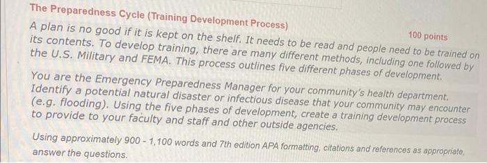 The Preparedness Cycle (Training Development