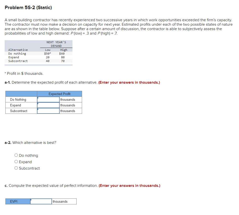 Problem 5S-2 (Static) A small building contractor