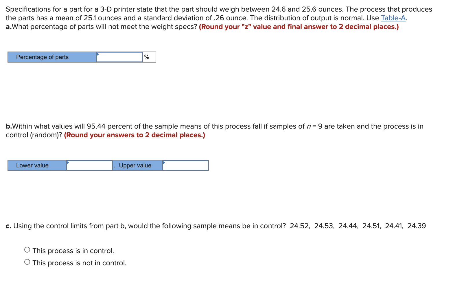 Specifications for a part for a 3-D printer state