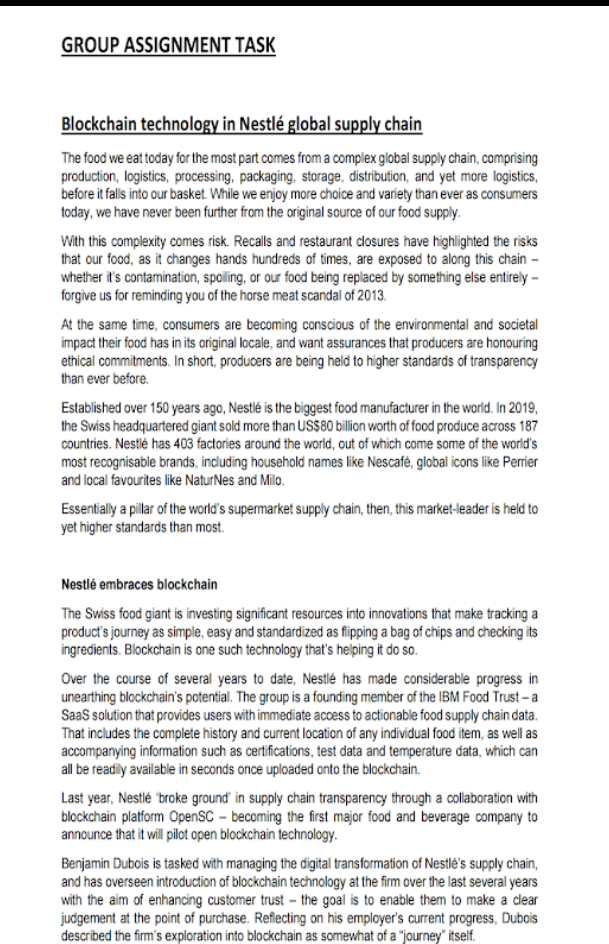 GROUP ASSIGNMENT TASK Blockchain technology in