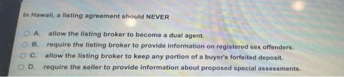 in hawaii realestate sales person exams In