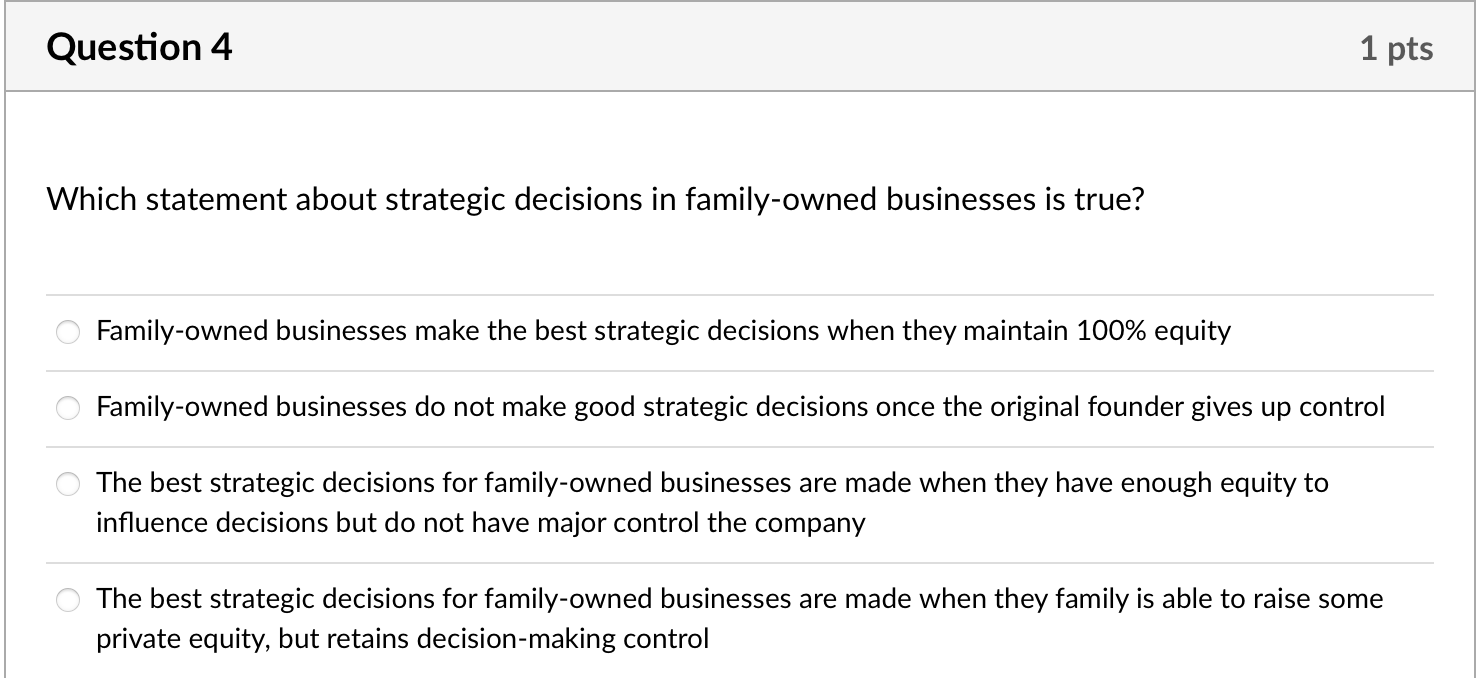 Question 4 1 pts Which statement about strategic