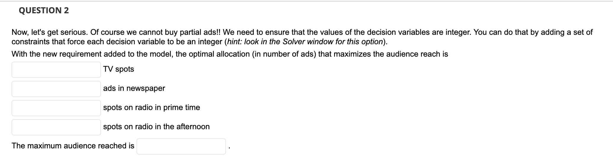 Media Selection Problem Description The marketing