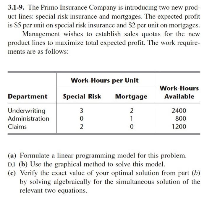 3.1-9. The Primo Insurance Company is introducing
