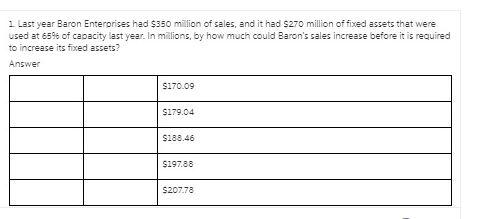 1 Last year Baron Enterorises had $350 million of