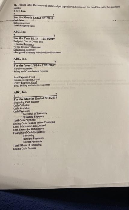 16. Please label the name of each budget type