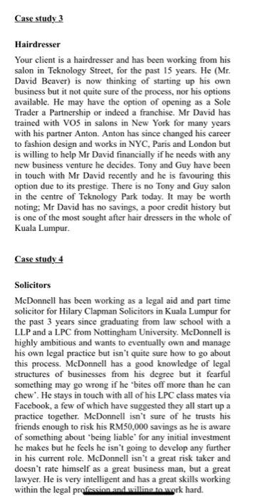 Case study 3 Hairdresser Your client is a