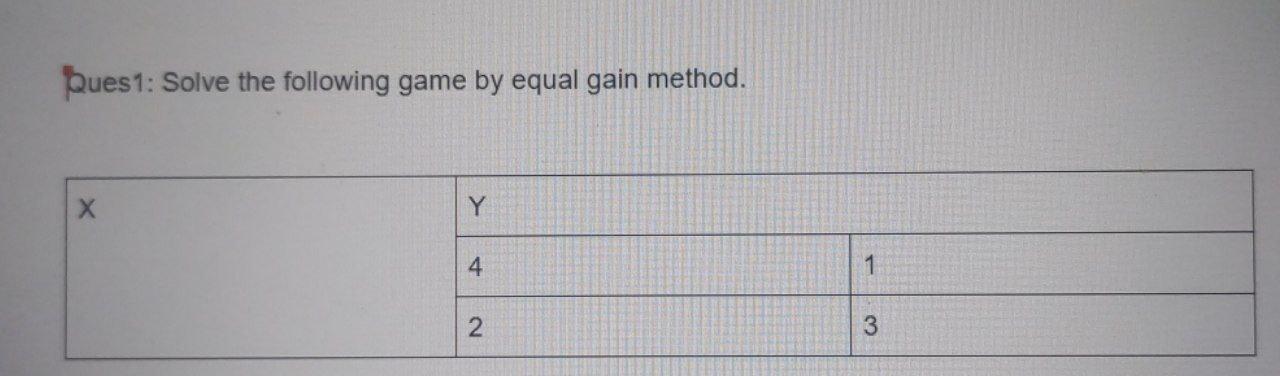 1st Ques1: Solve the following game by equal gain