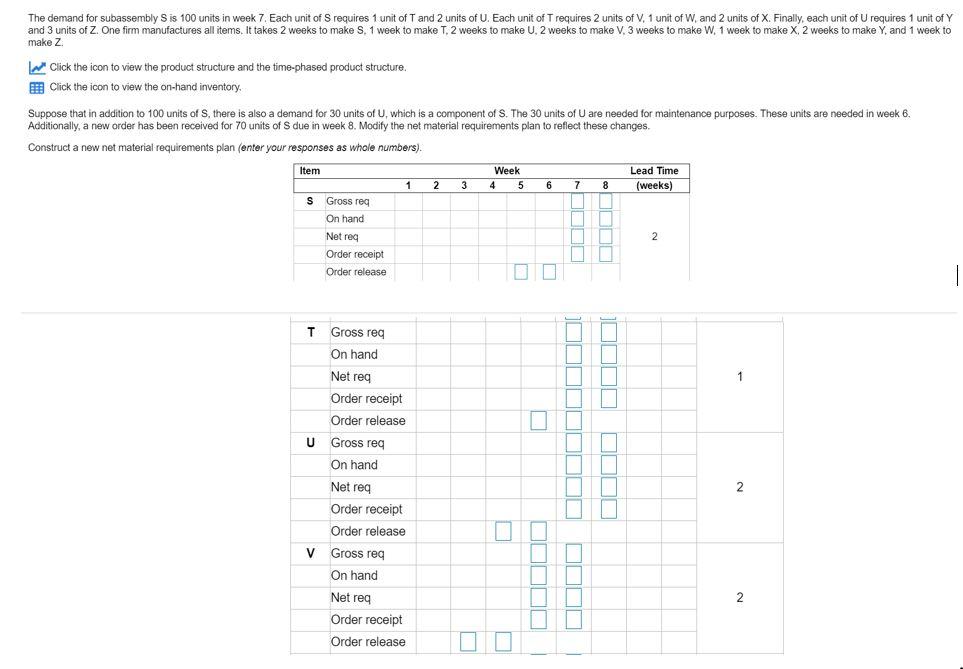 1 W Gross req On hand Net req Order receipt Order