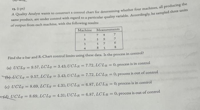 13. (rpt) A Quality Analyst wants to construct a