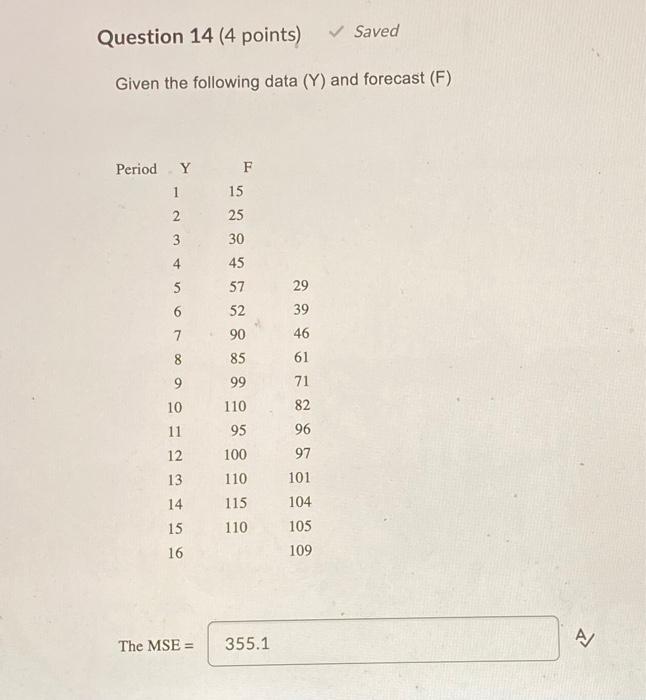 Question 14 (4 points) Saved Given the following
