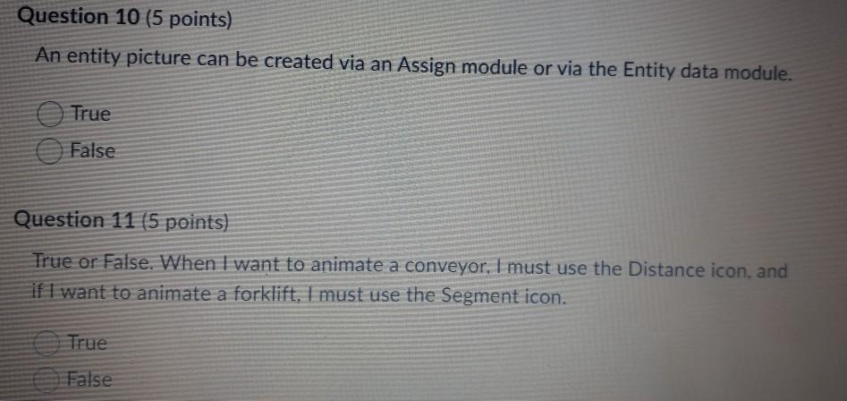 Question 10 (5 points) An entity picture can be