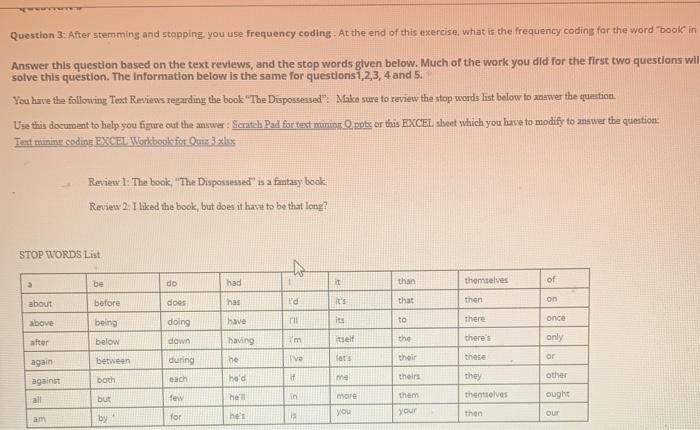 Question 3: After stemming and stopping you the