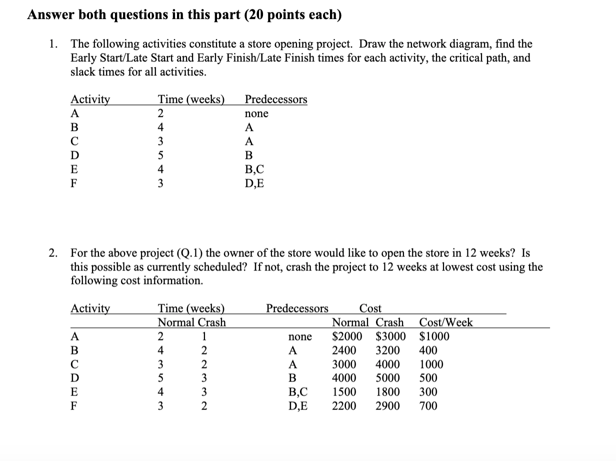 Answer both questions in this part (20 points