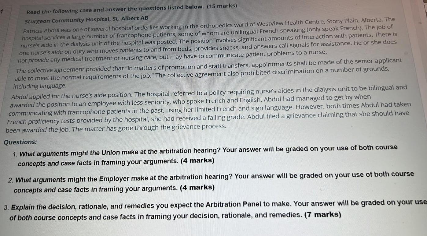 Read the following case and answer the questions