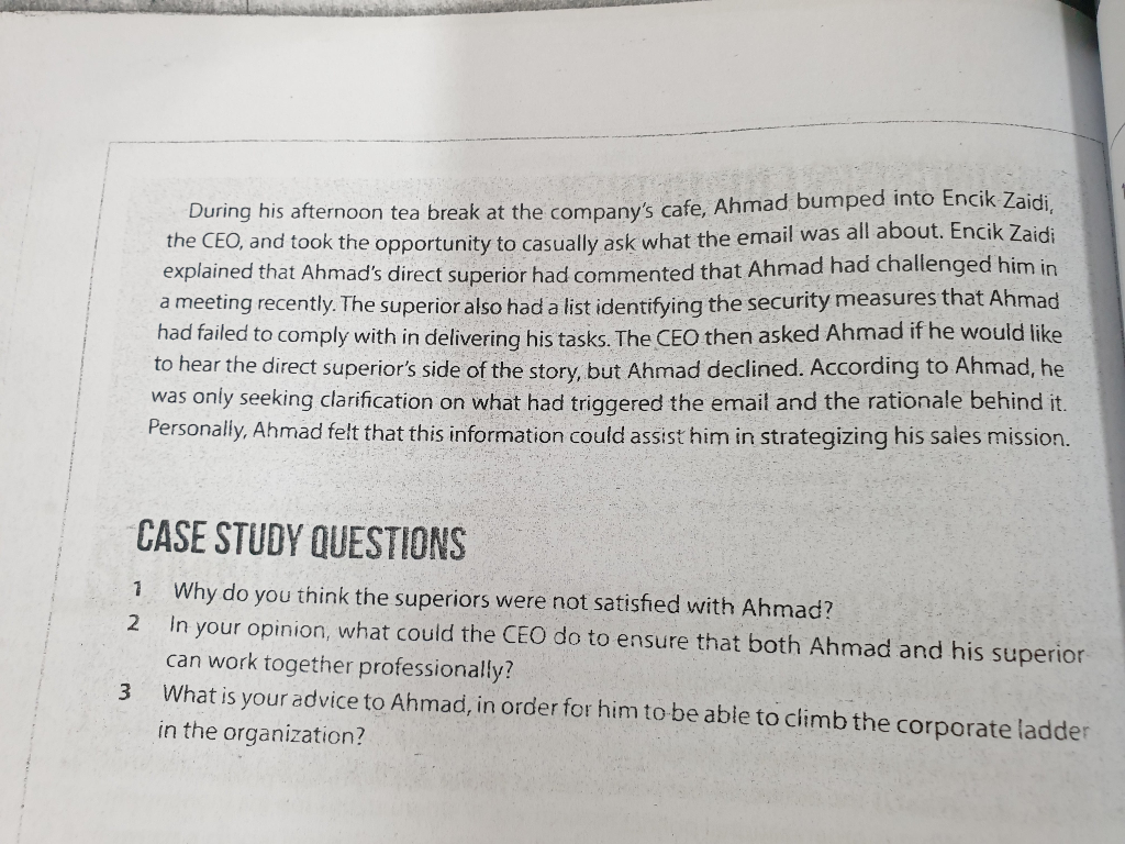 Question 1 to 3 Ahmad is a rising star in the